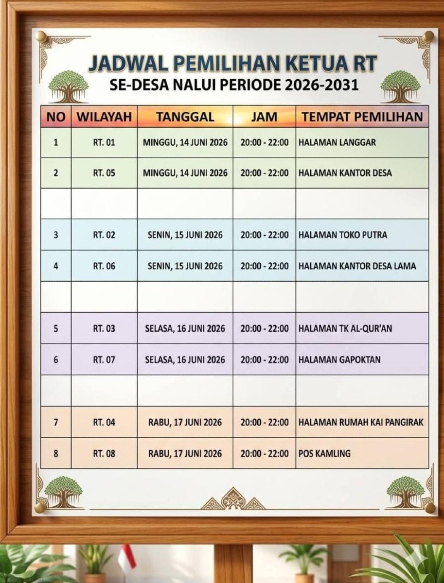 Jadwal Pemilihan Ketua RT Se Desa Nalui