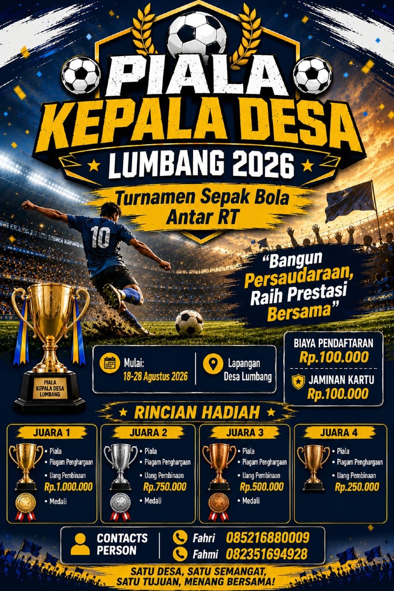 PEMERINTAH DESA LUMBANG MENGADAKAN TURNAMEN SEPAK BOLA ANTAR RT DALAM RANGKA MEMERIAHKAN HUT RI 81