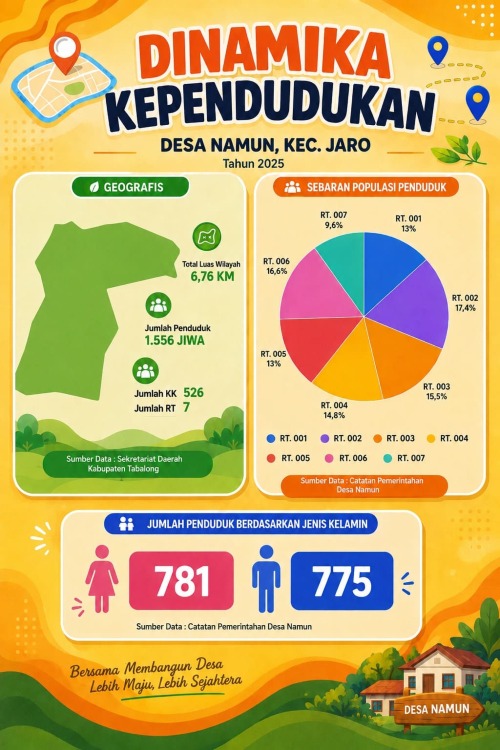 Infografis Dinamika Kependudukan Desa Namun Kecamatan Jaro Tahun 2025