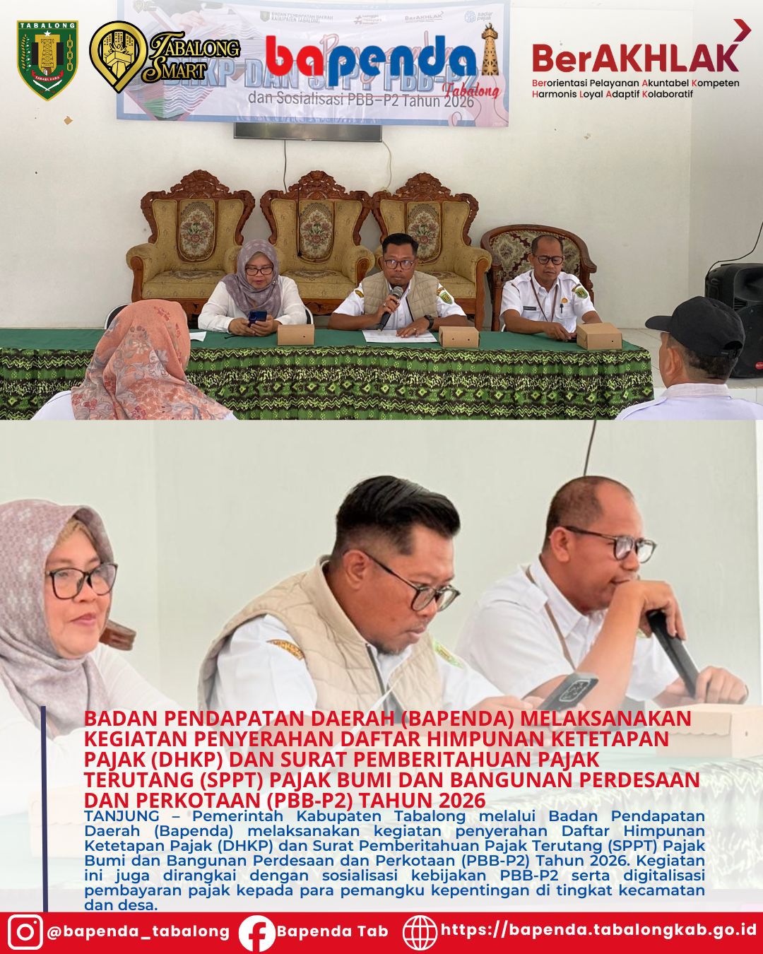 Badan Pendapatan Daerah (Bapenda) melaksanakan kegiatan penyerahan Daftar Himpunan Ketetapan Pajak (DHKP) dan Surat Pemberitahuan Pajak Terutang (SPPT) Pajak Bumi dan Bangunan Perdesaan dan Perkotaan 