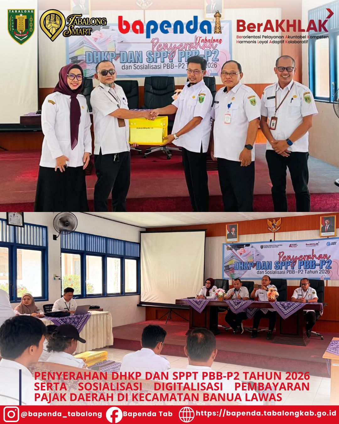 Bapenda Tabalong Serahkan DHKP dan SPPT PBB-P2 Tahun 2026 di Kecamatan Upau