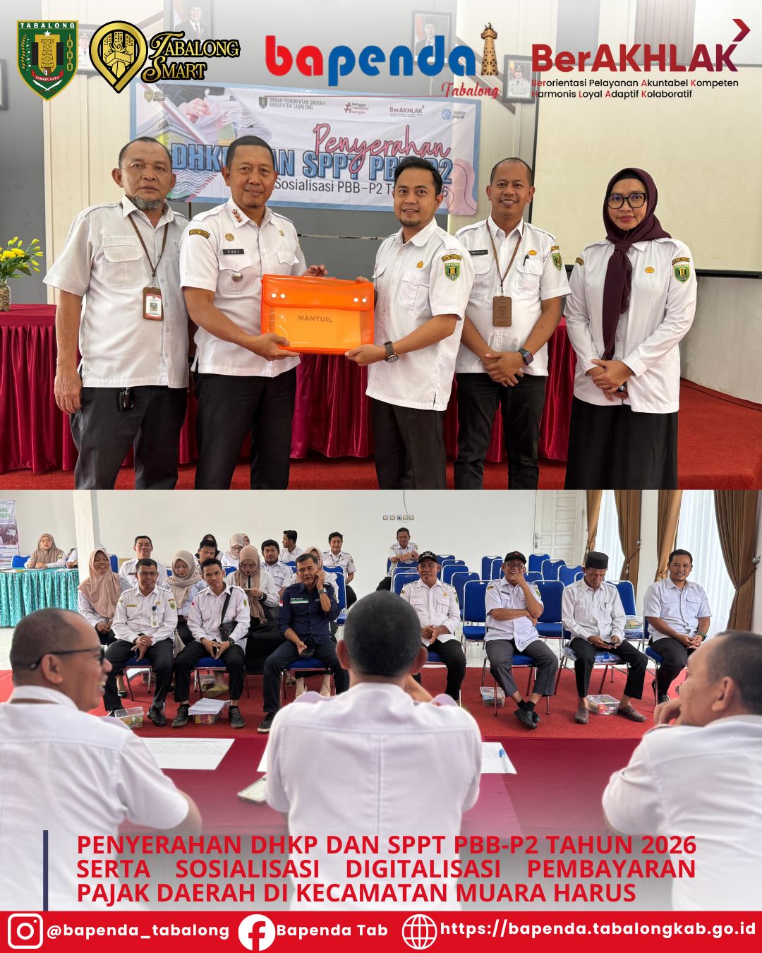 Bapenda Tabalong Serahkan DHKP dan SPPT PBB-P2 Tahun 2026 di Kecamatan Muara Harus