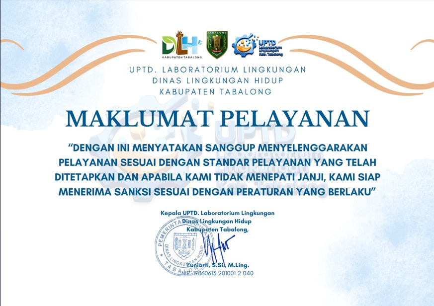 Maklumat Layanan UPTD Laboratorium Lingkungan Dinas Lingkungan Hidup Kabupaten Tabalong