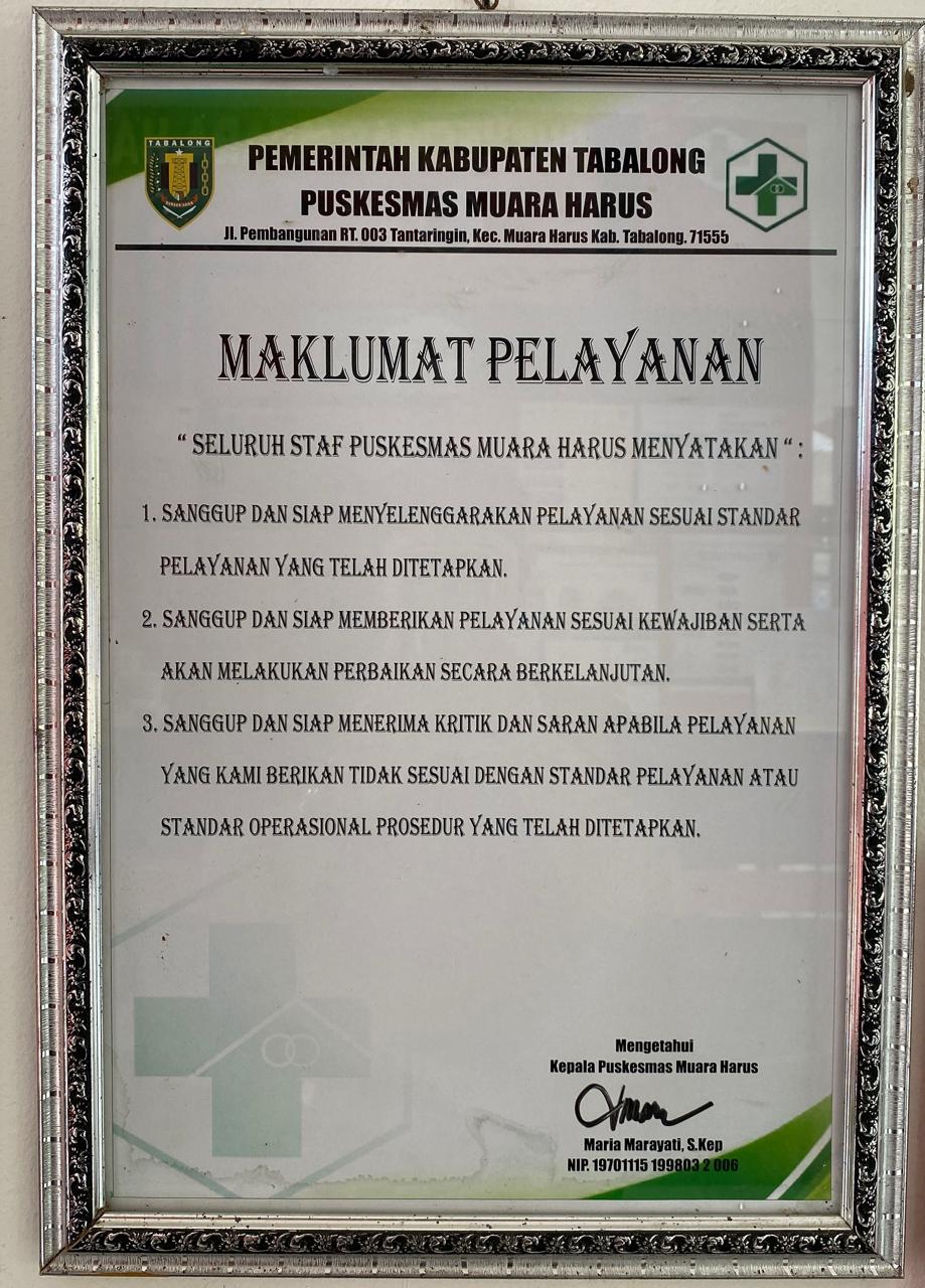 MAKLUMAT PELAYANAN PUSKESMAS MUARA HARUS
