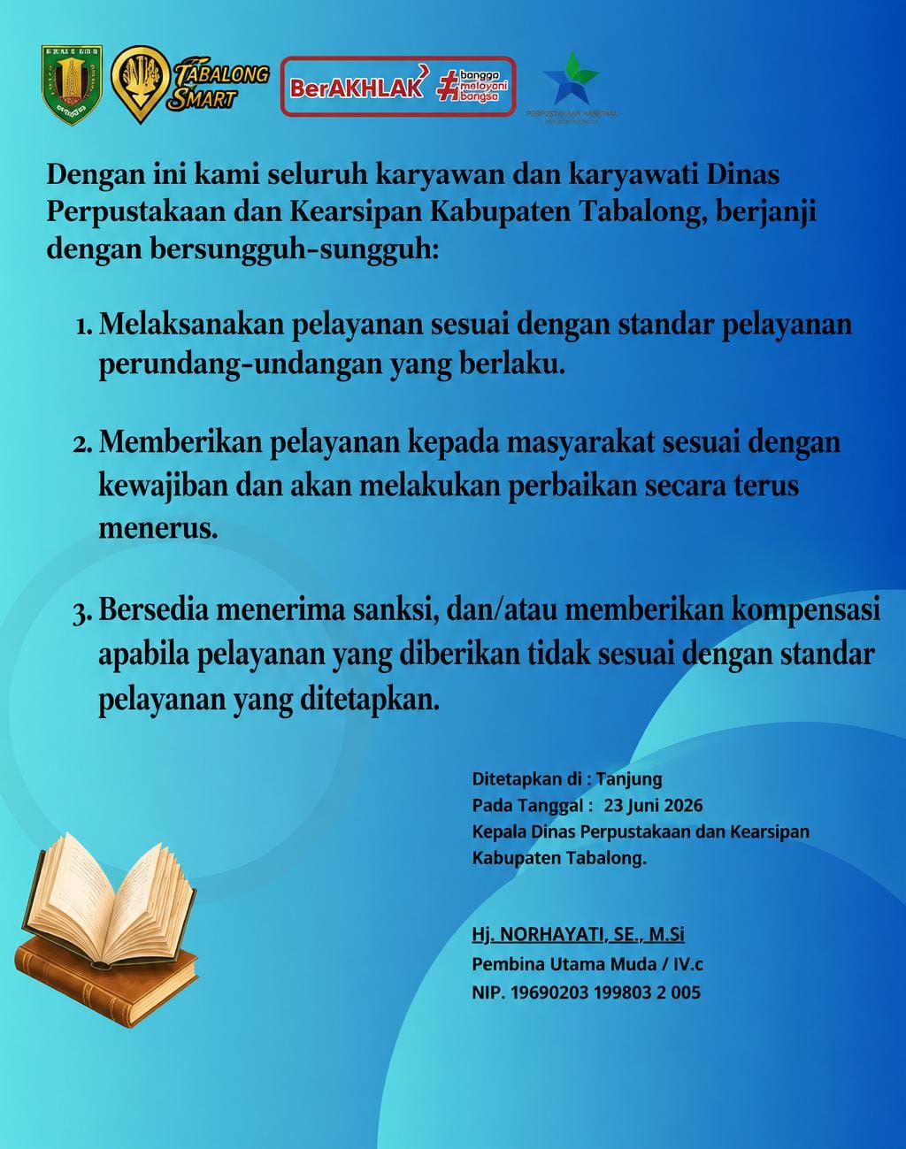 Maklumat Pelayanan Dinas Perpustakaan dan Kearsipan Kabupaten Tabalong