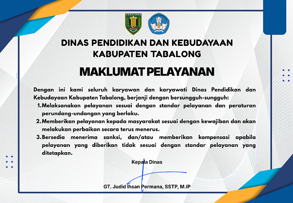Maklumat Pelayanan Dinas Pendidikan dan Kebudayaan
