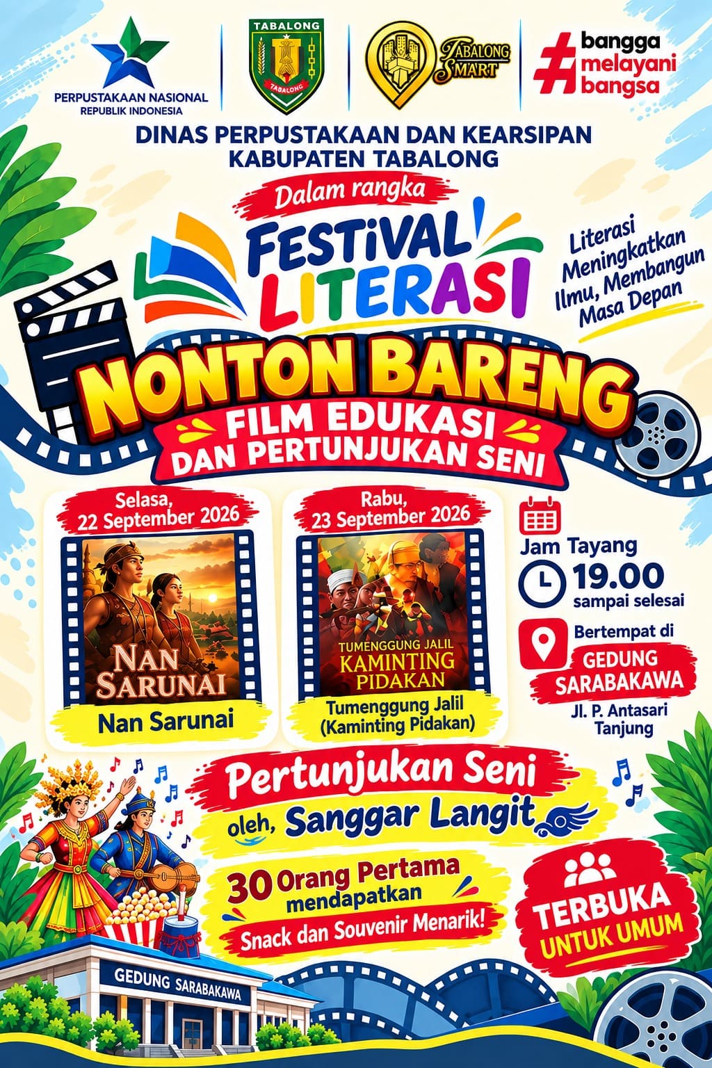 Festival Literasi Hadir di Gedung Sarabakawa, Hadirkan Film Edukasi dan Pertunjukan Seni