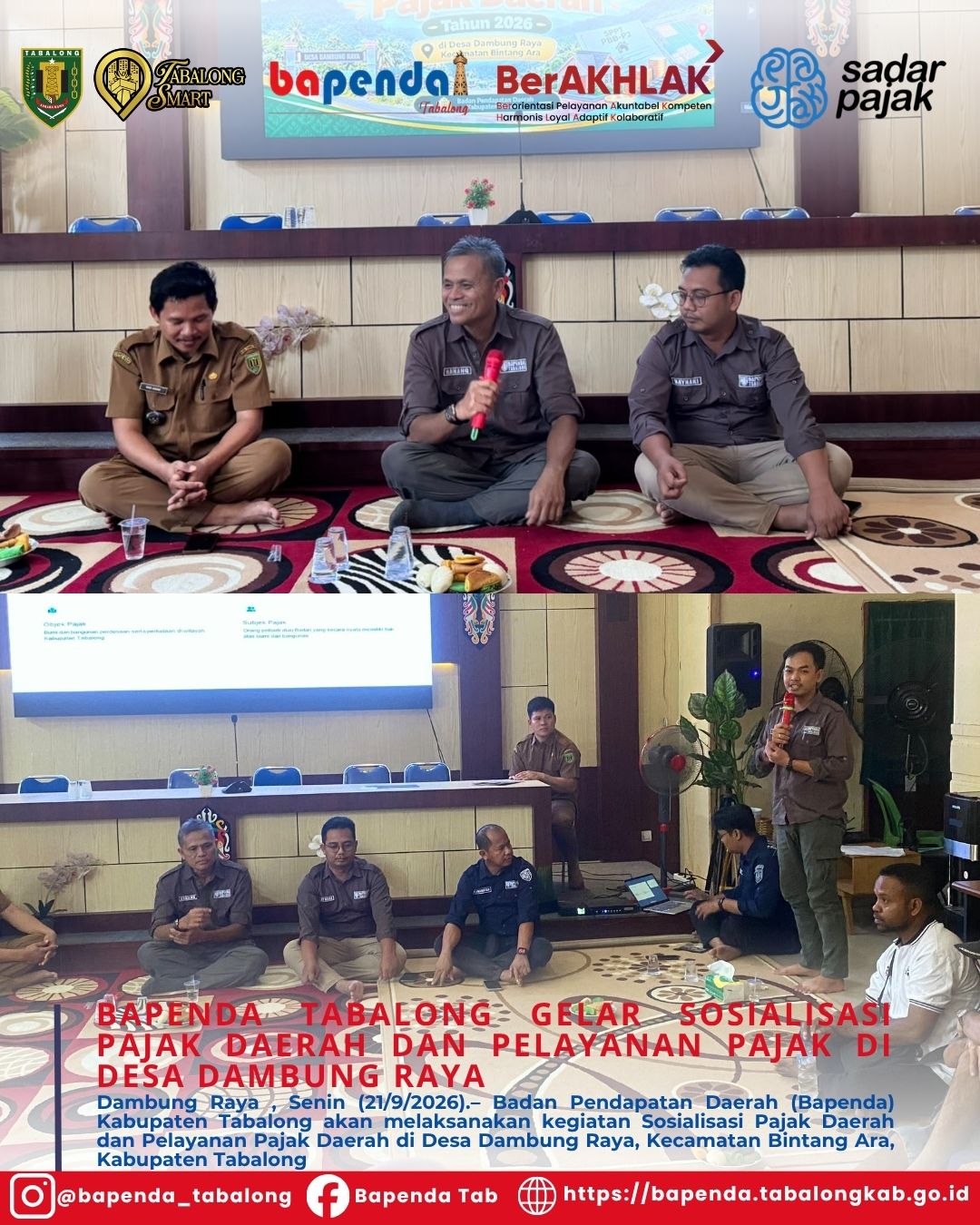 Bapenda Tabalong Sosialisasikan Pajak Daerah kepada Masyarakat Desa Dambung Raya