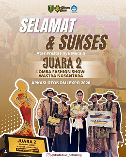 Tim Fashion Show Wastra Dinas Pendidikan dan Kebudayaan Kabupaten Tabalong meraih prestasi sebagai Juara 2 Fashion Show Wastra Nusantara APKASI Otonomi Expo 2026