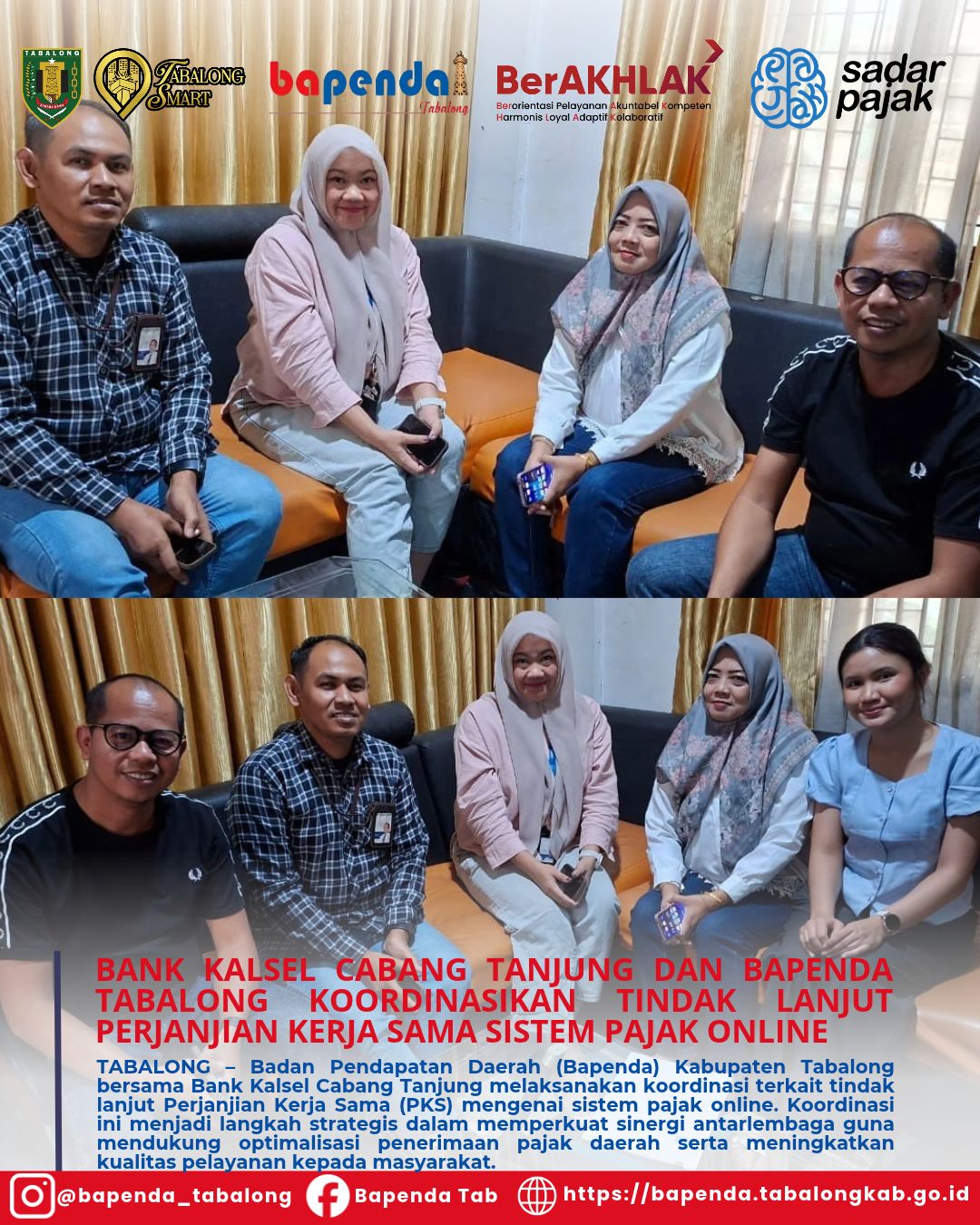 Bank Kalsel Cabang Tanjung dan Bapenda Tabalong Koordinasikan Tindak Lanjut Perjanjian Kerja Sama Sistem Pajak Online