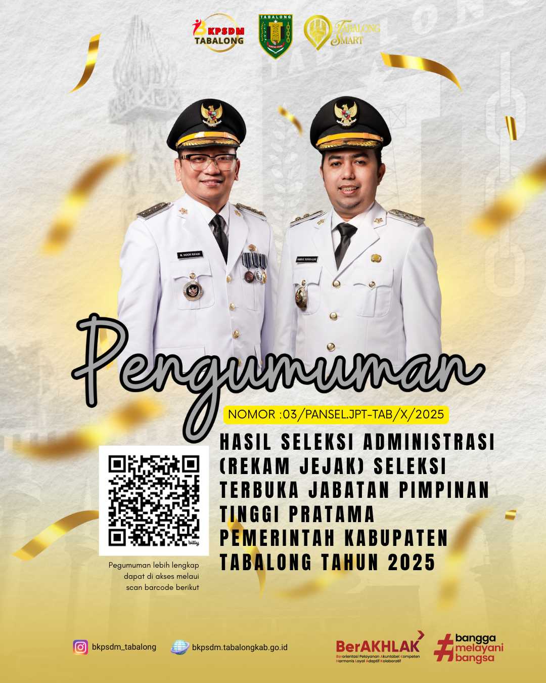 Hasil Seleksi Administrasi (Rekam Jejak) Seleksi Terbuka Jabatan Pimpinan Tinggi Pratama Pemerintah Kabupaten Tabalong Tahun 2025