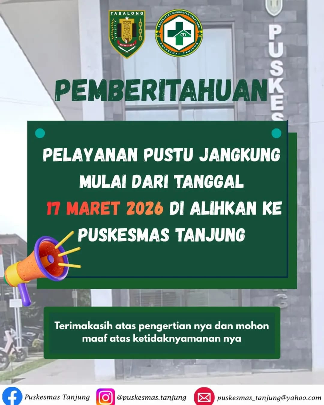 Pengalihan Pelayanan Kesehatan dari Pustu Jangkung ke Pusekesmas Tanjung