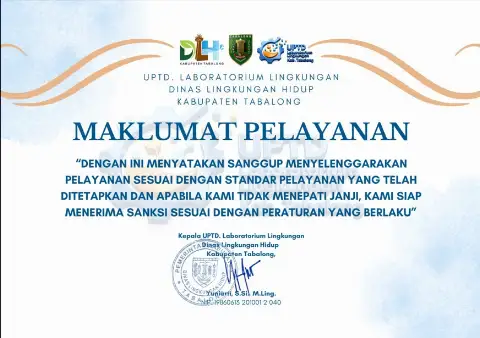 Maklumat Layanan UPTD Laboratorium Lingkungan Dinas Lingkungan Hidup Kabupaten Tabalong
