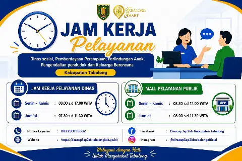 Jam Pelayanan Dinas Sosial, P3AP2KB Kab. Tabalong
