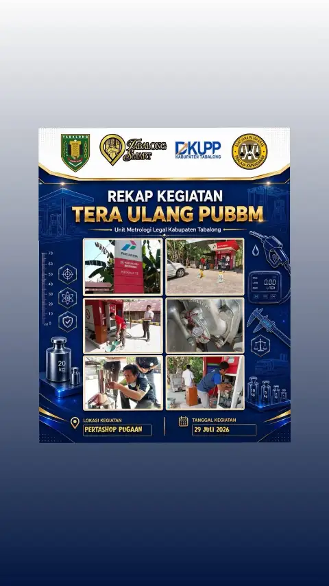 Rekap kegiatan tera ulang Pompa Ukur Bahan Bakar Minyak (PUBBM) yang telah dilaksanakan pada hari ini: Kepemilikan : PT Banuwa Sinar Semesta Lokasi : Kecamatan Pugaan Jenis : Pertashop Demikian rekap 