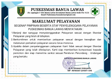 MAKLUMAT PELAYANAN DI PUSKESMAS BANUA LAWAS
