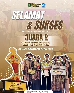 Tim Fashion Show Wastra Dinas Pendidikan dan Kebudayaan Kabupaten Tabalong meraih prestasi sebagai Juara 2 Fashion Show Wastra Nusantara APKASI Otonomi Expo 2026