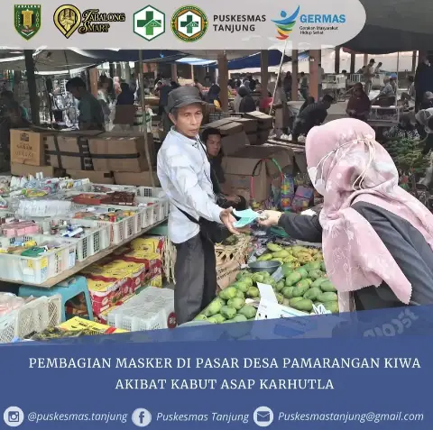 Pembagian Masker Akibat Kabut Asap Karhuta di Pasar Desa Pamaranan Kiwa Kecamatan Tanjung 