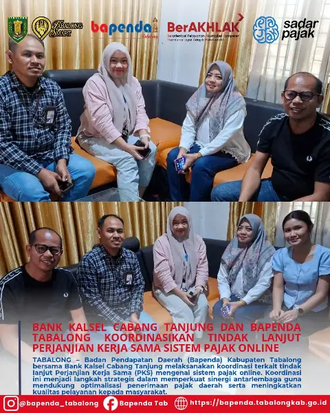Bank Kalsel Cabang Tanjung dan Bapenda Tabalong Koordinasikan Tindak Lanjut Perjanjian Kerja Sama Sistem Pajak Online