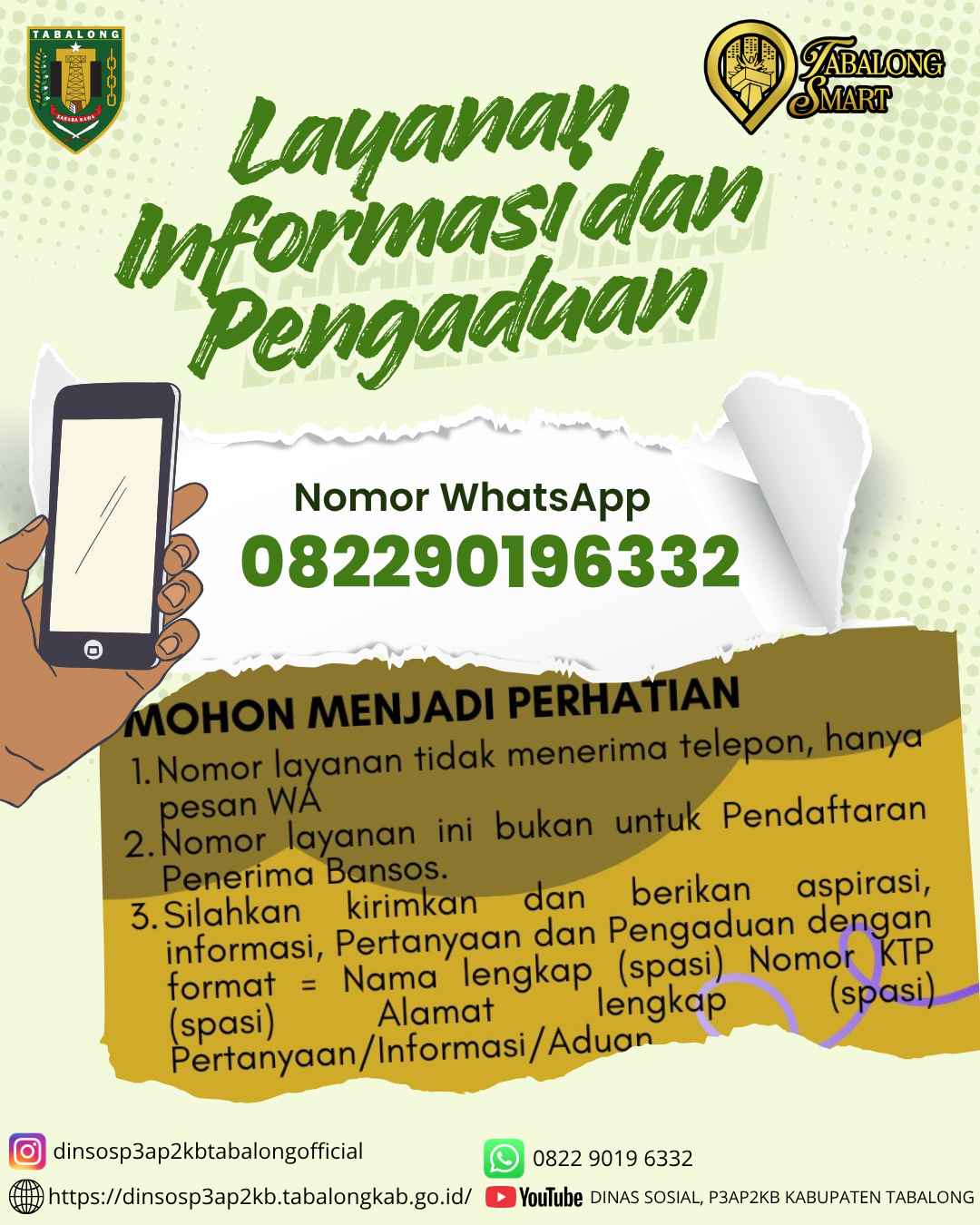 Nomor Layanan dan Pengaduan SLRT SERASI DinsosP3AP2KB Kab. Tabalong